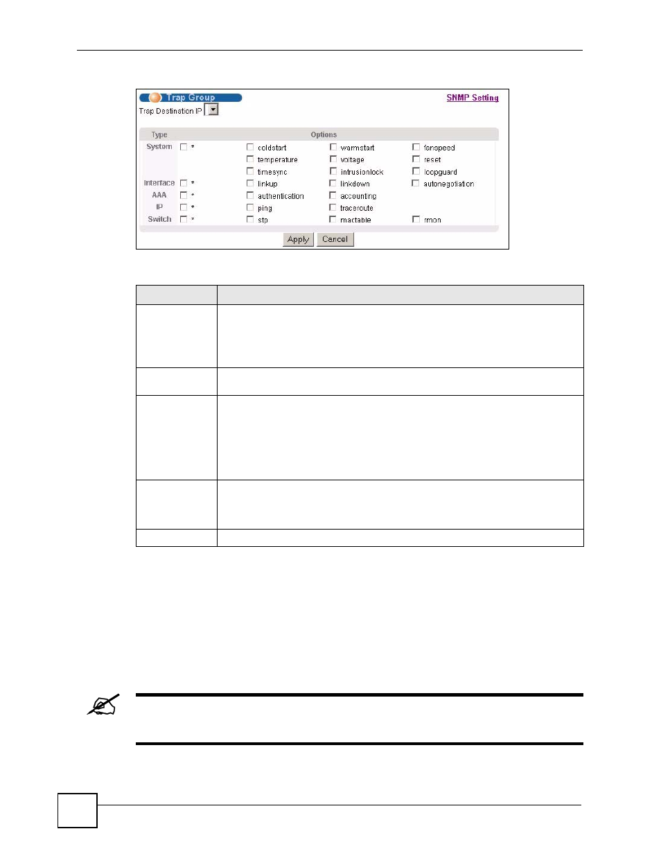 6 setting up login accounts, Figure 177 access control: snmp: trap group, Table 119 access control: snmp: trap group | ZyXEL Communications GS-4024 User Manual | Page 294 / 462