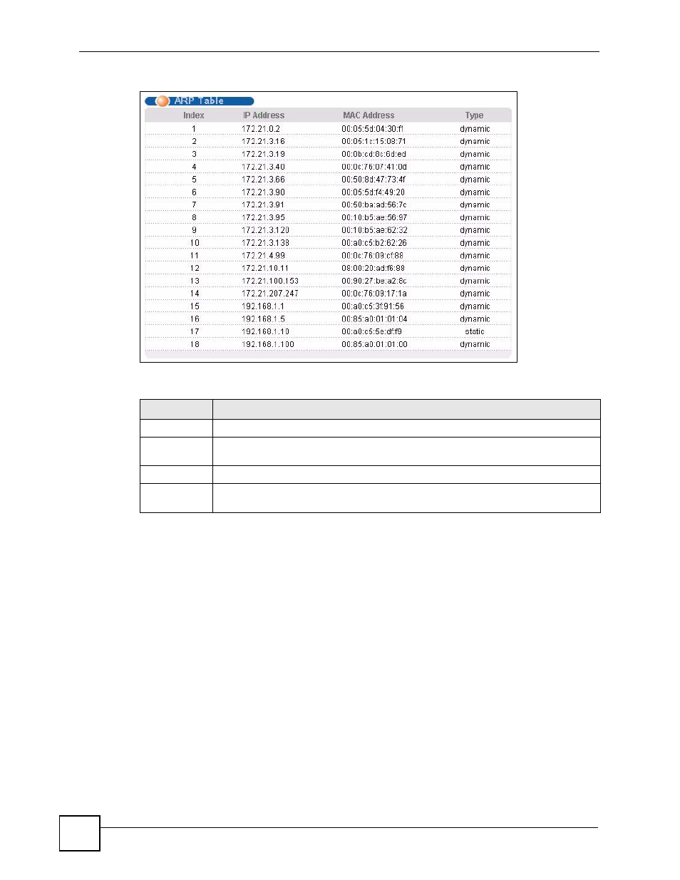 Figure 200 arp table, Table 133 arp table | ZyXEL Communications GS-4024 User Manual | Page 320 / 462