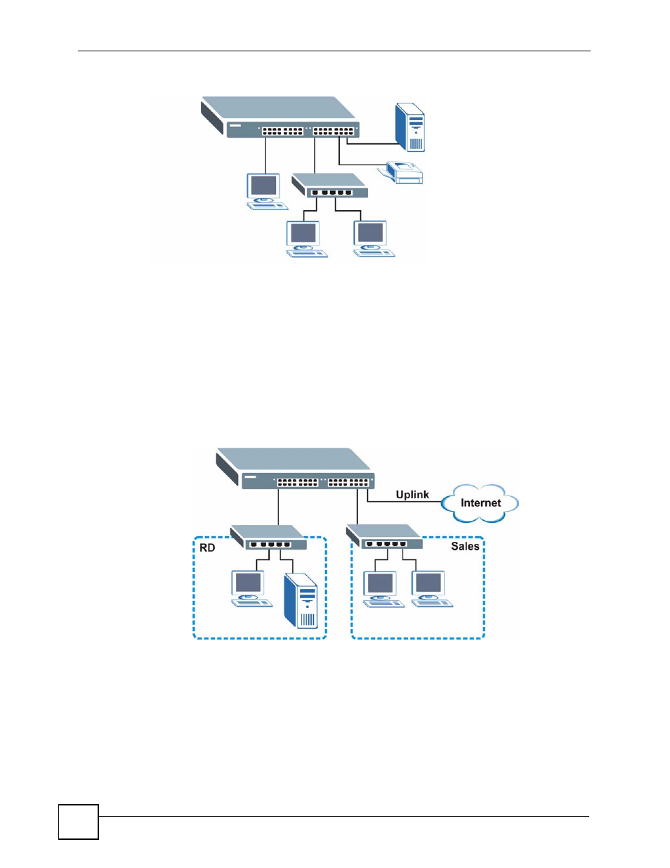 2 bridging example, 3 high performance switching example, Figure 1 backbone application | Figure 2 bridging application | ZyXEL Communications GS-4024 User Manual | Page 38 / 462