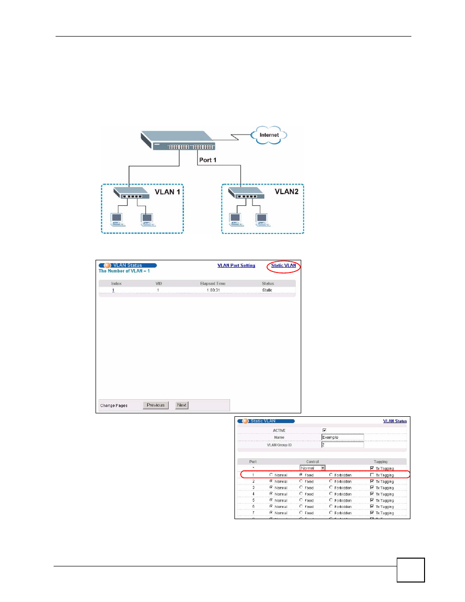 3 creating a vlan, Figure 25 initial setup network example: vlan | ZyXEL Communications GS-4024 User Manual | Page 67 / 462