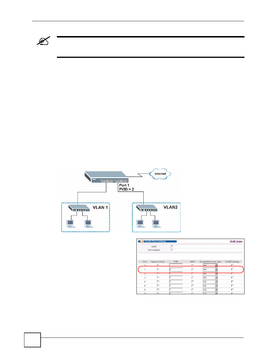 4 setting port vid, Figure 26 initial setup network example: port vid | ZyXEL Communications GS-4024 User Manual | Page 68 / 462