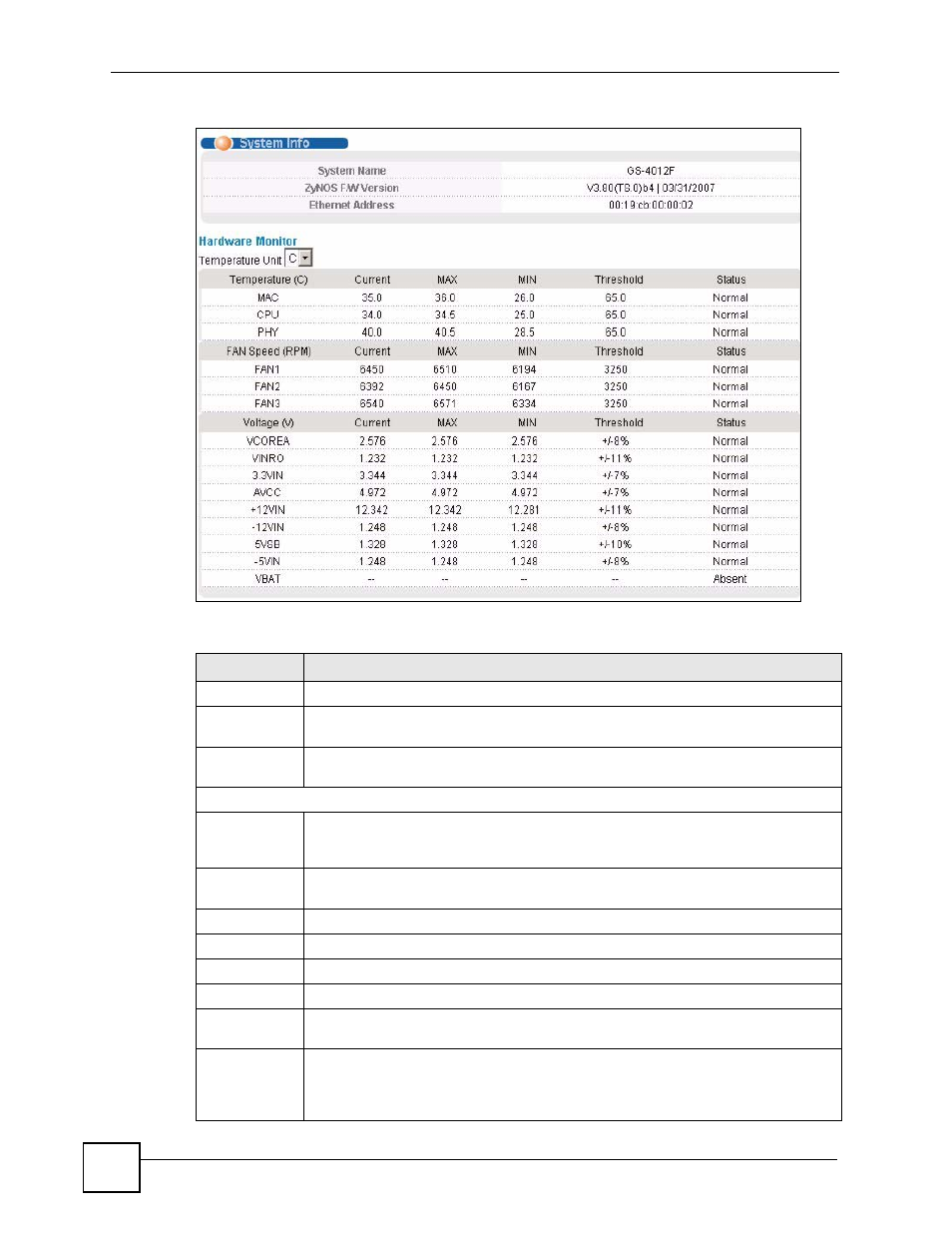 Figure 29 system info, Table 8 system info | ZyXEL Communications GS-4024 User Manual | Page 78 / 462