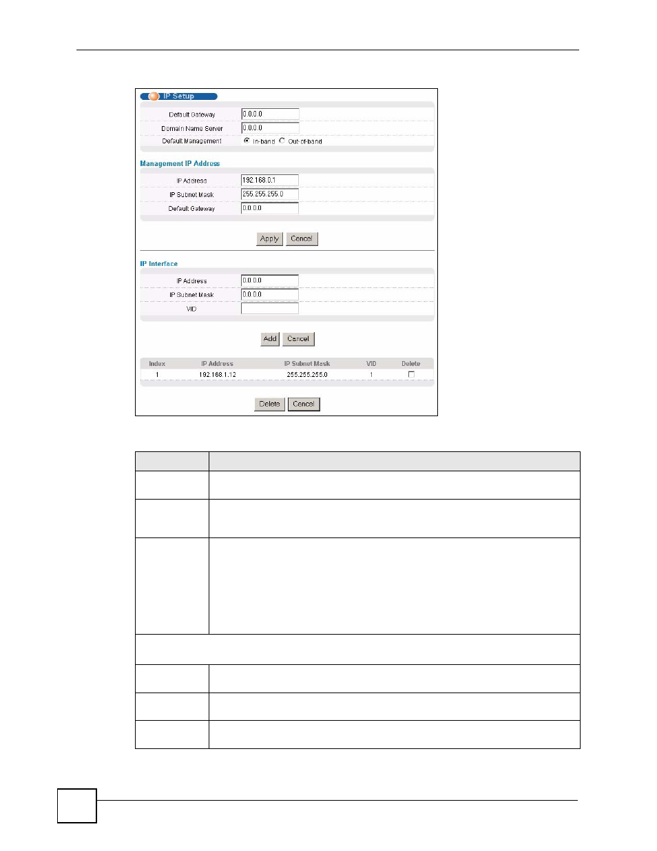Figure 32 basic setting > ip setup, Table 11 basic setting > ip setup | ZyXEL Communications GS-4024 User Manual | Page 84 / 462