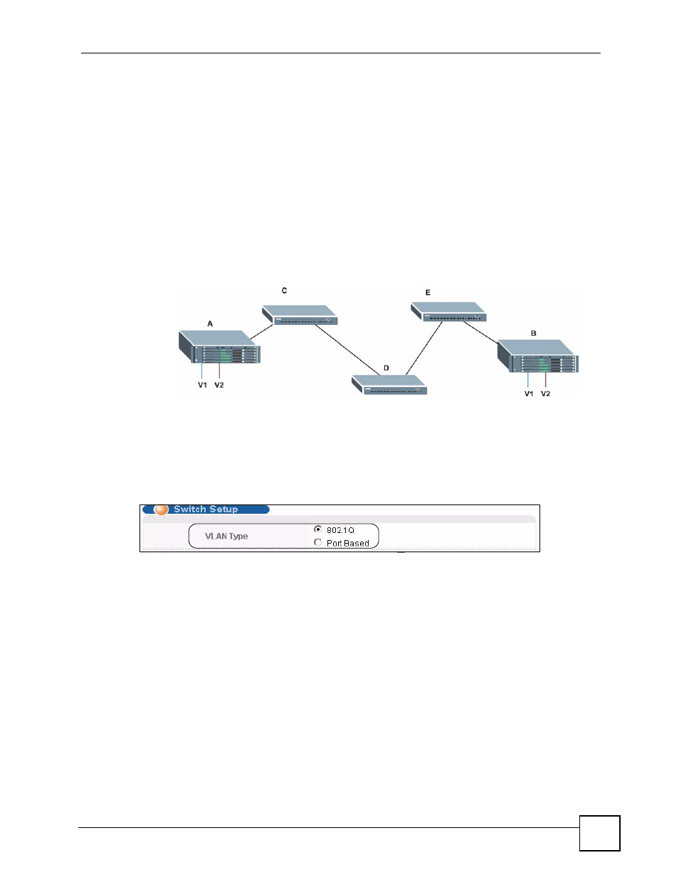3 port vlan trunking, 4 select the vlan type, 5 static vlan | Figure 34 port vlan trunking, Figure 35 switch setup: select vlan type, 93 8.3 port vlan trunking | ZyXEL Communications GS-4024 User Manual | Page 93 / 462