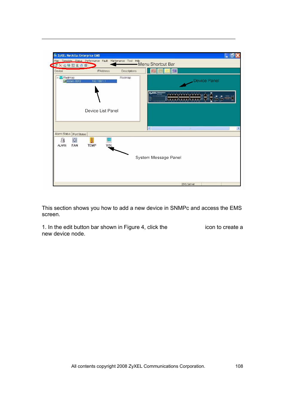 Adding a new device in snmpc | ZyXEL Communications VES-1616 User Manual | Page 109 / 118