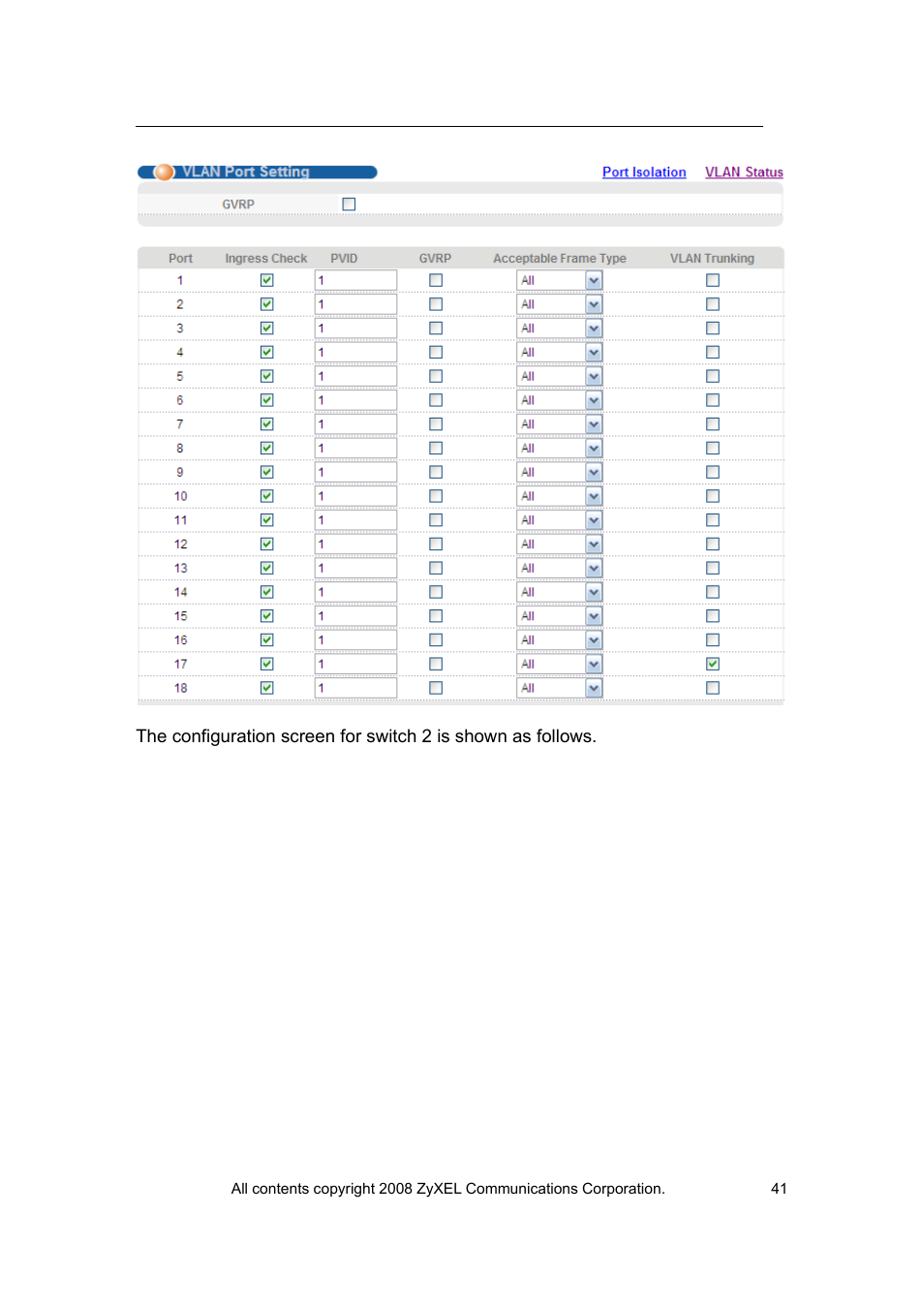 ZyXEL Communications VES-1616 User Manual | Page 42 / 118