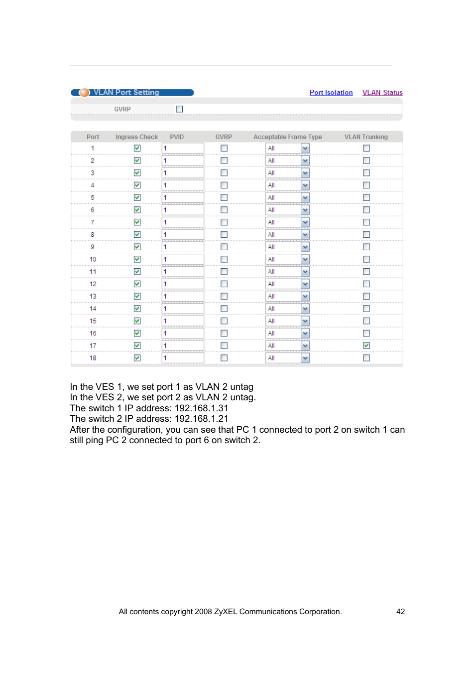 ZyXEL Communications VES-1616 User Manual | Page 43 / 118