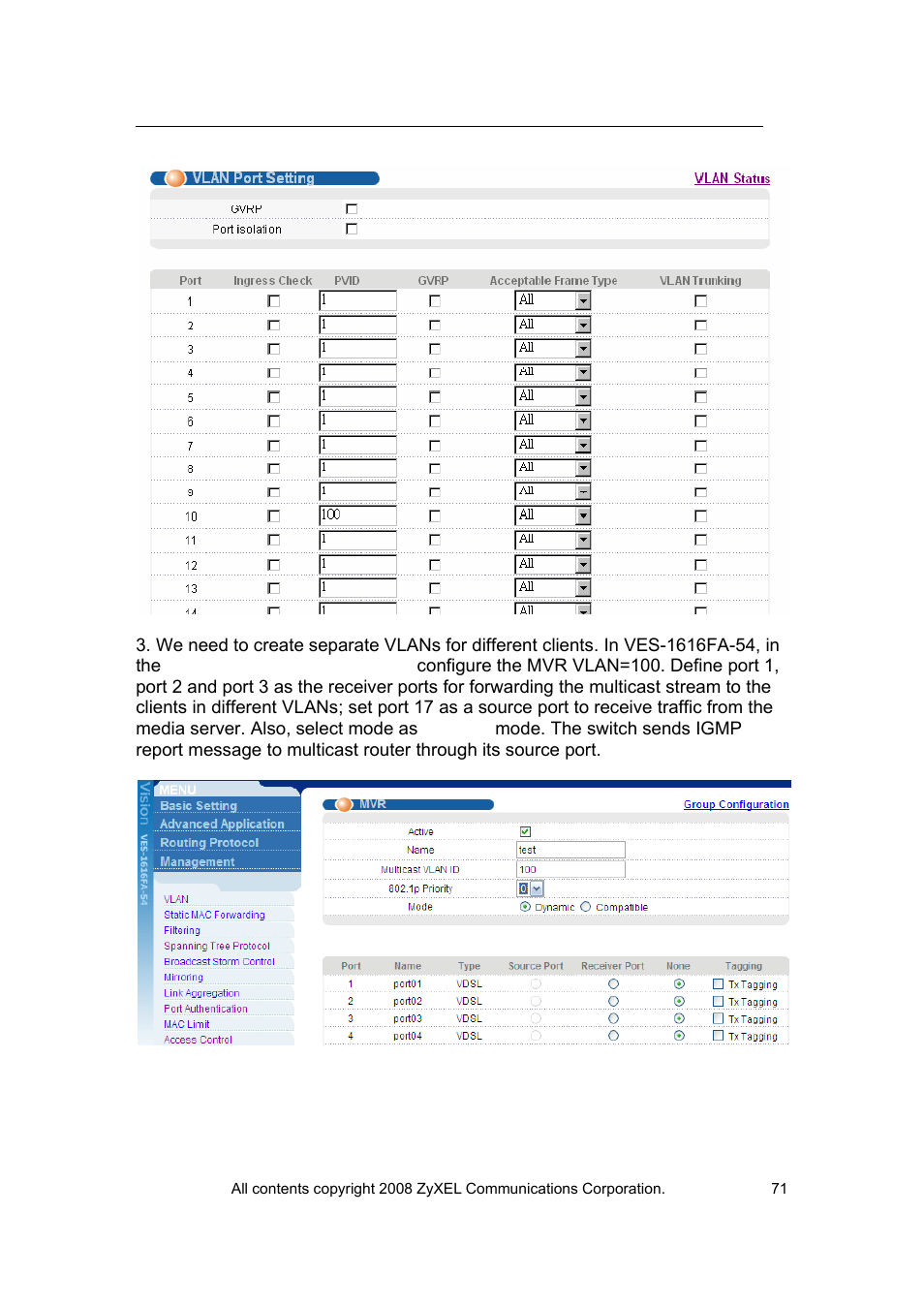 ZyXEL Communications VES-1616 User Manual | Page 72 / 118