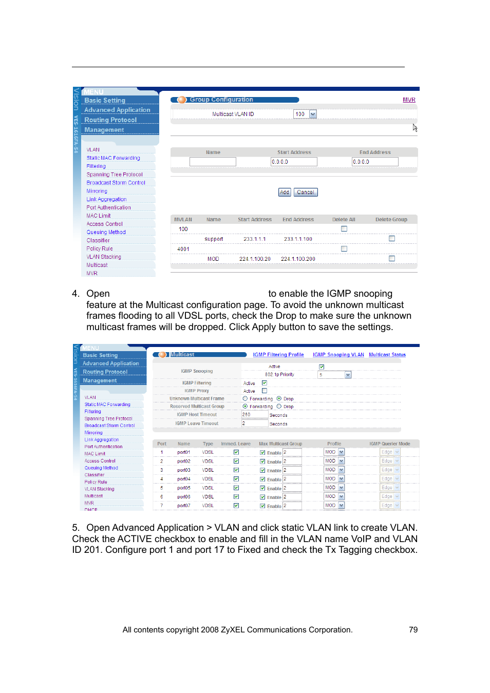 ZyXEL Communications VES-1616 User Manual | Page 80 / 118