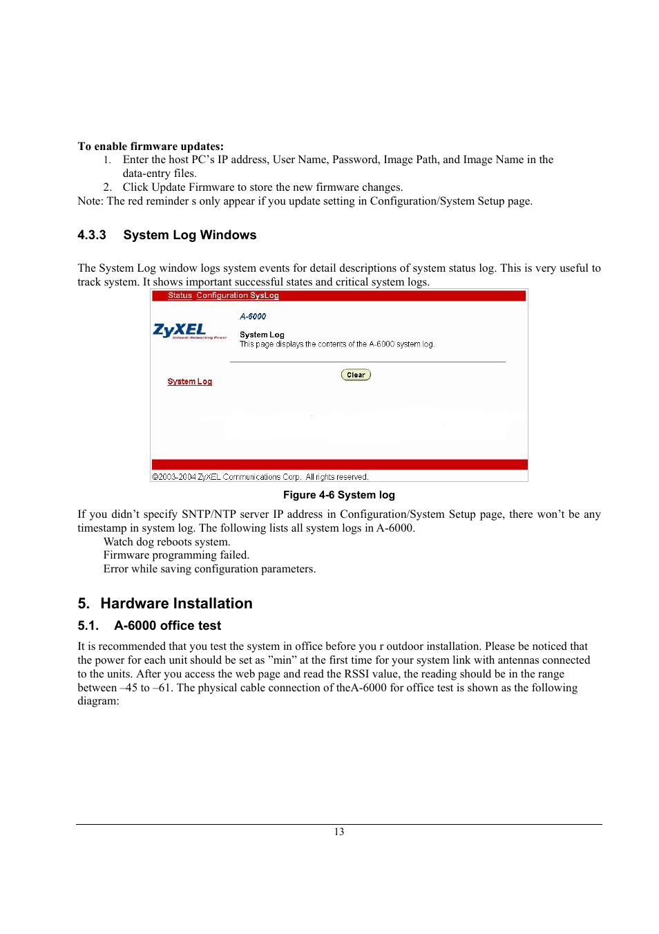 Hardware installation | ZyXEL Communications A-6000 User Manual | Page 14 / 23