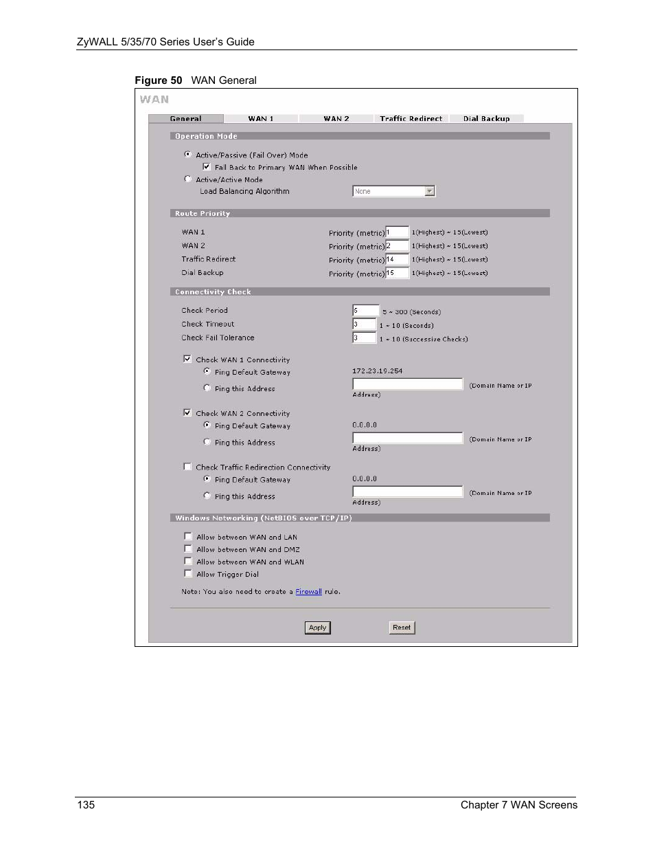 Figure 50 wan general | ZyXEL Communications 70 Series User Manual | Page 135 / 807