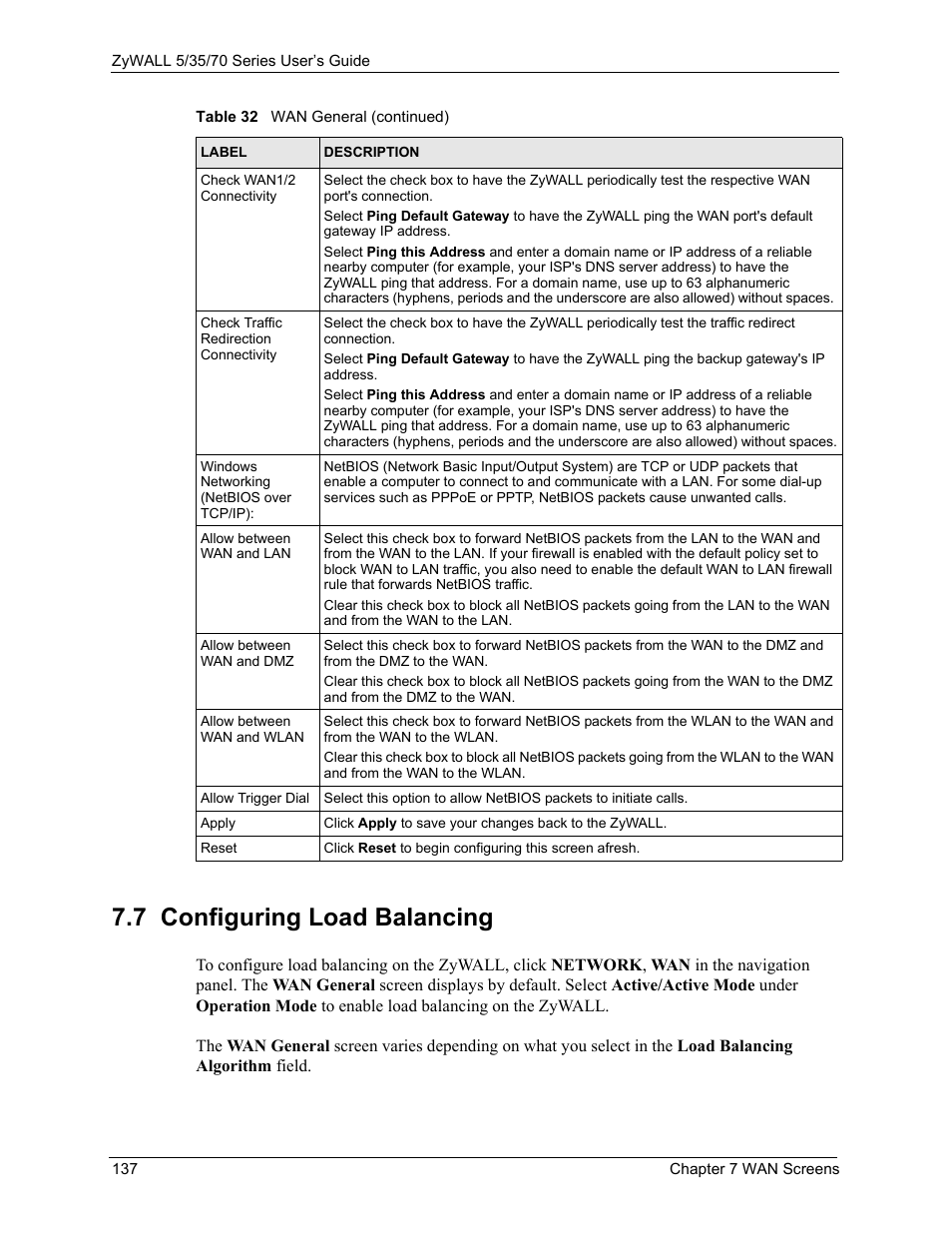 7 configuring load balancing | ZyXEL Communications 70 Series User Manual | Page 137 / 807