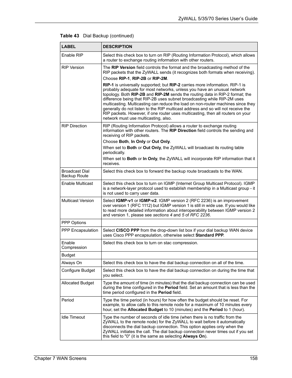 ZyXEL Communications 70 Series User Manual | Page 158 / 807