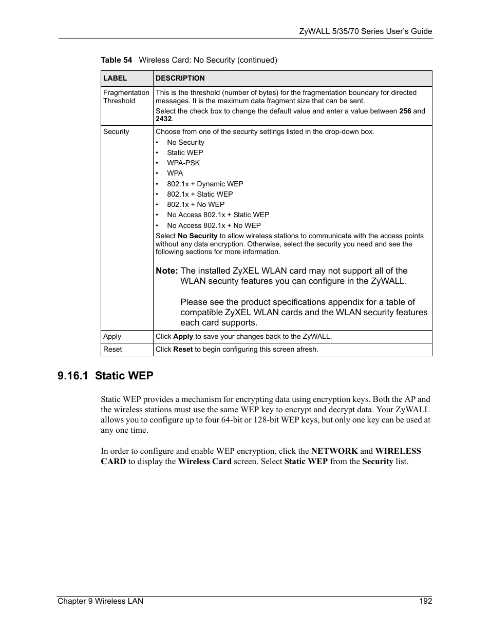1 static wep | ZyXEL Communications 70 Series User Manual | Page 192 / 807