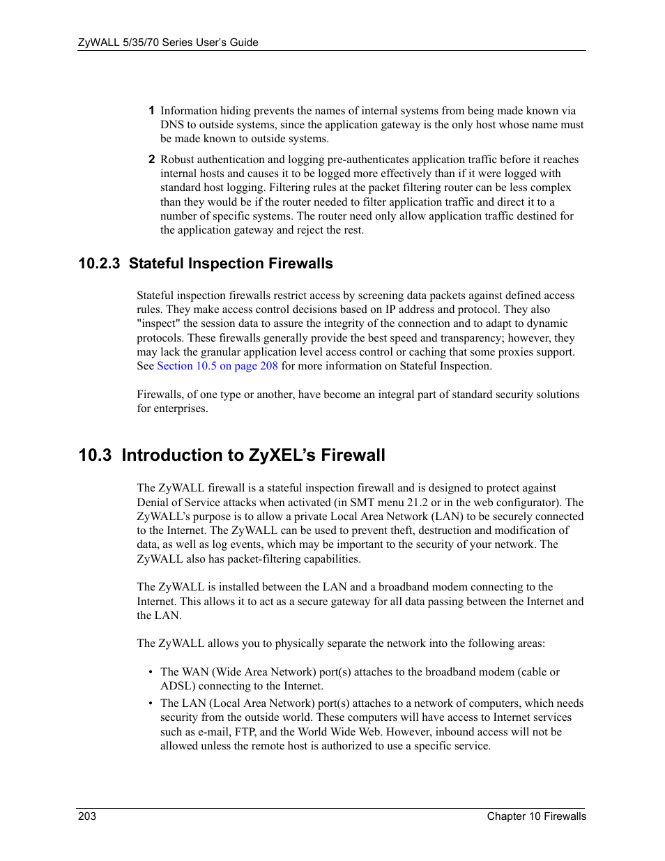 3 stateful inspection firewalls, 3 introduction to zyxel’s firewall | ZyXEL Communications 70 Series User Manual | Page 203 / 807
