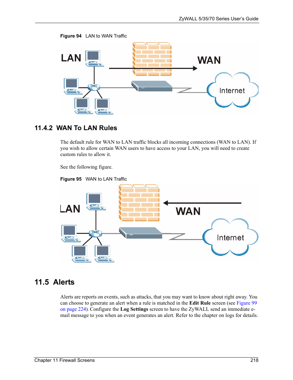 2 wan to lan rules, 5 alerts | ZyXEL Communications 70 Series User Manual | Page 218 / 807