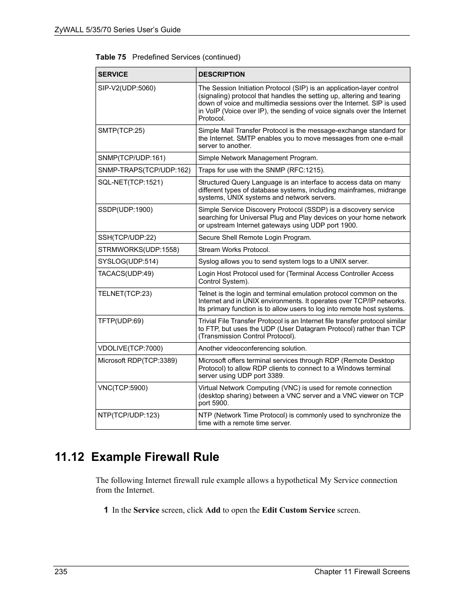 12 example firewall rule | ZyXEL Communications 70 Series User Manual | Page 235 / 807