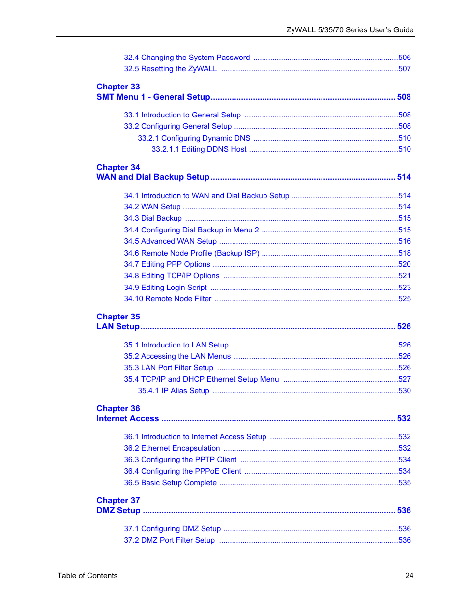 ZyXEL Communications 70 Series User Manual | Page 24 / 807