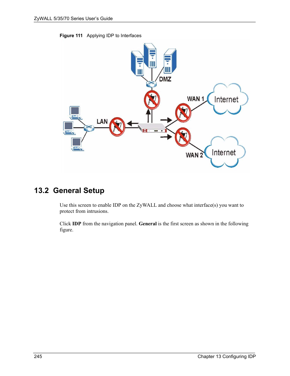 2 general setup, Figure 111 applying idp to interfaces | ZyXEL Communications 70 Series User Manual | Page 245 / 807