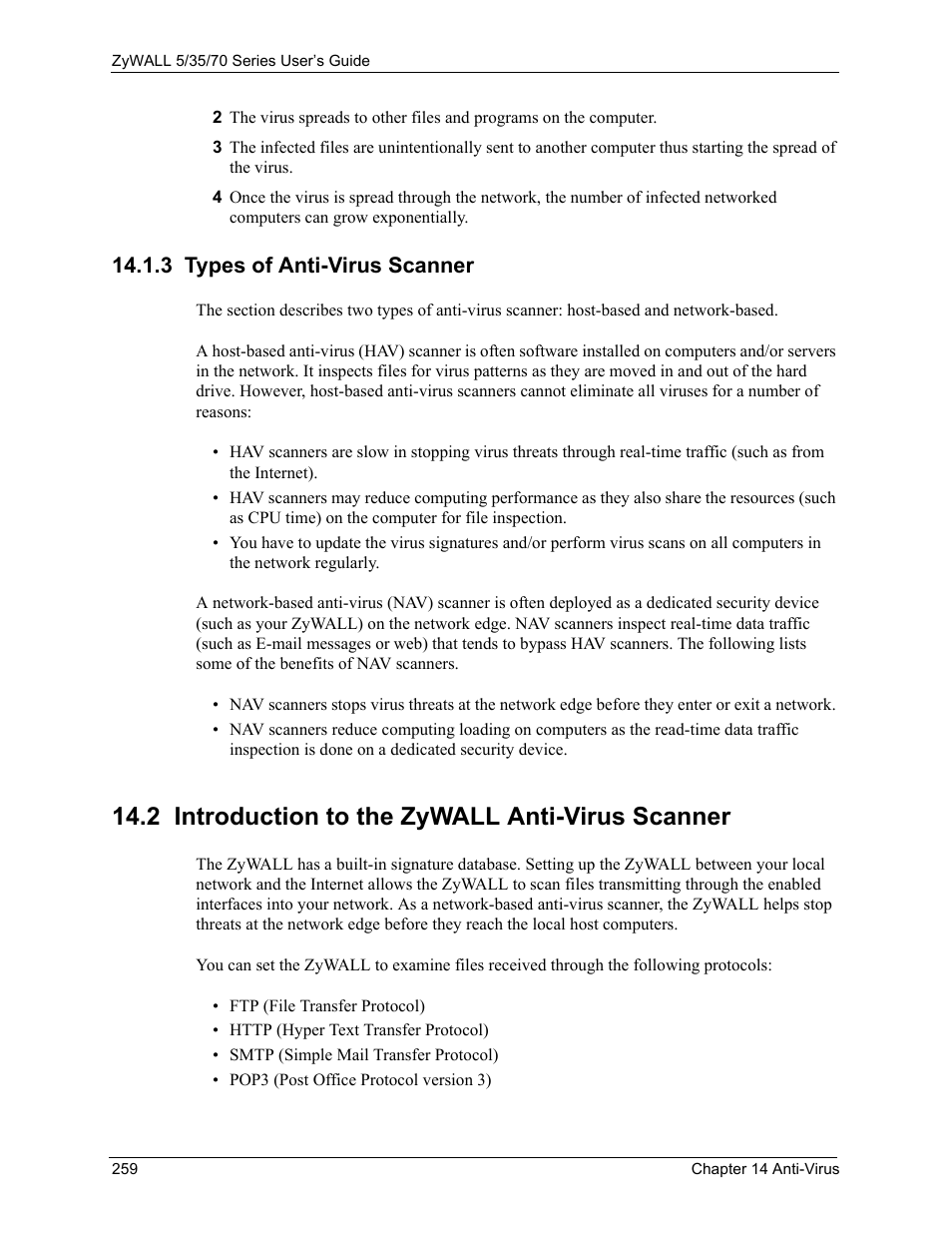 3 types of anti-virus scanner, 2 introduction to the zywall anti-virus scanner | ZyXEL Communications 70 Series User Manual | Page 259 / 807