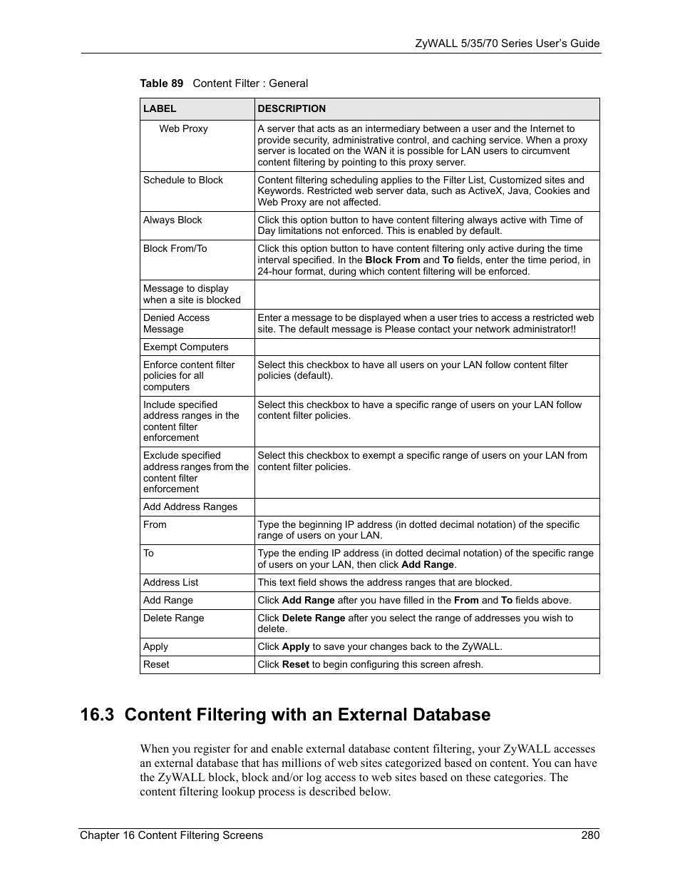 3 content filtering with an external database | ZyXEL Communications 70 Series User Manual | Page 280 / 807