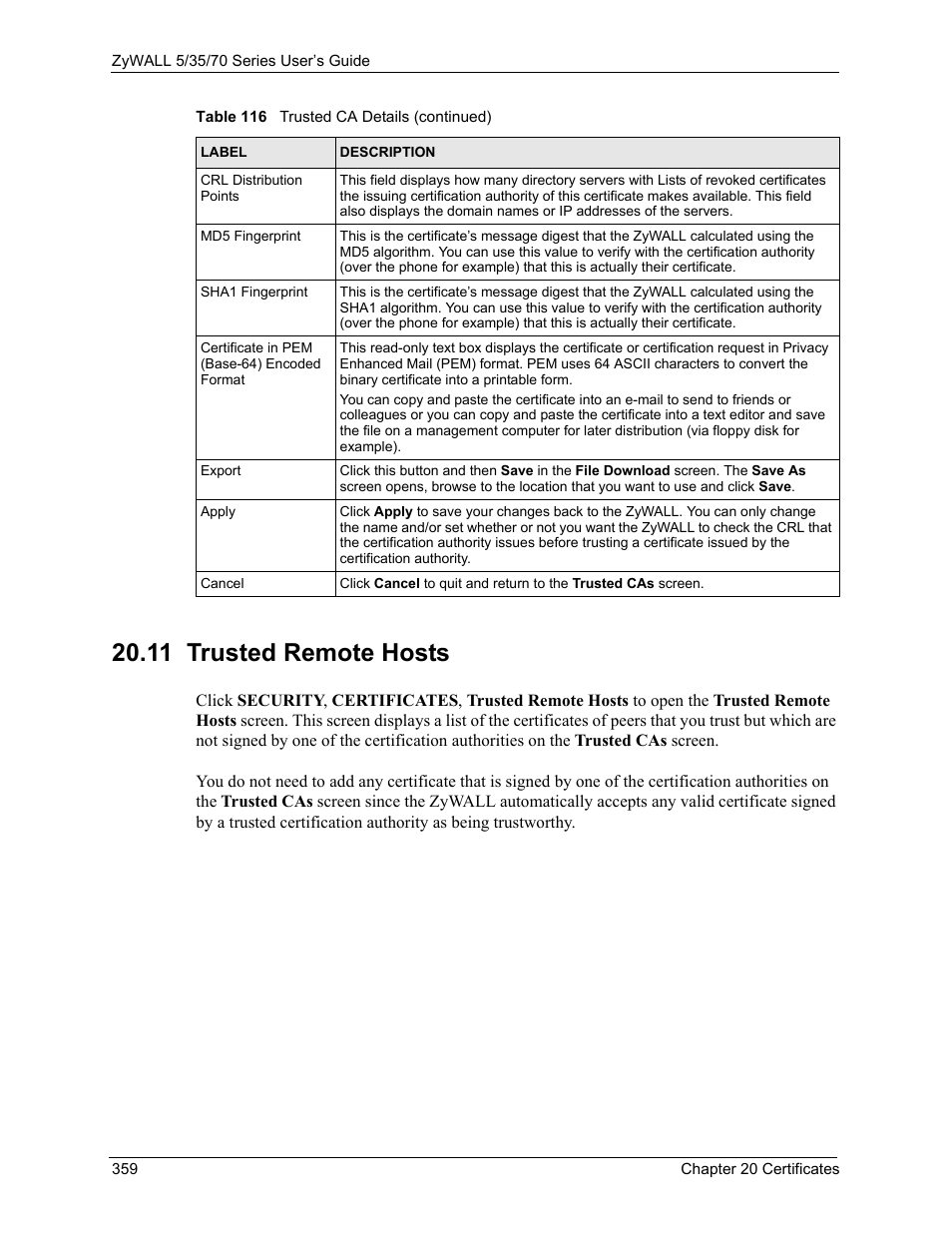 11 trusted remote hosts | ZyXEL Communications 70 Series User Manual | Page 359 / 807