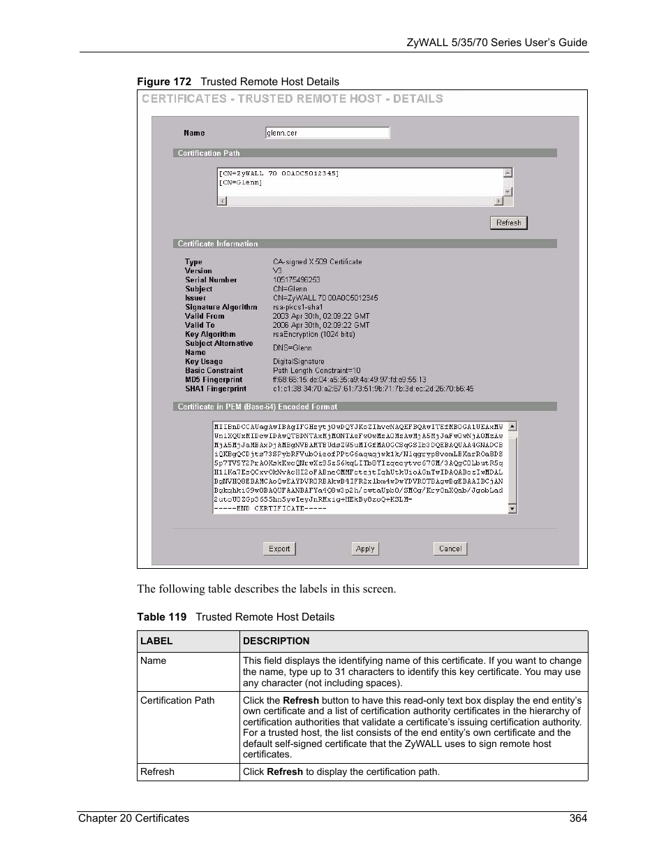 Figure 172 trusted remote host details, Table 119 trusted remote host details | ZyXEL Communications 70 Series User Manual | Page 364 / 807