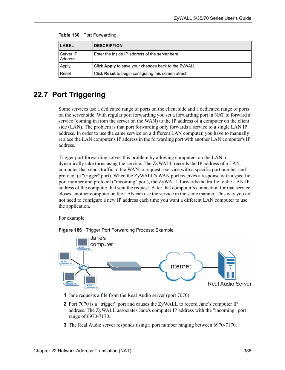 7 port triggering | ZyXEL Communications 70 Series User Manual | Page 388 / 807