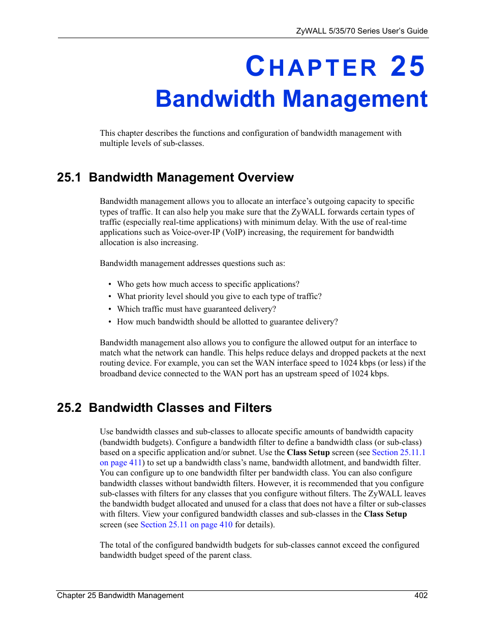 Bandwidth management, 2 bandwidth classes and filters, Chapter 25 bandwidth management | ZyXEL Communications 70 Series User Manual | Page 402 / 807