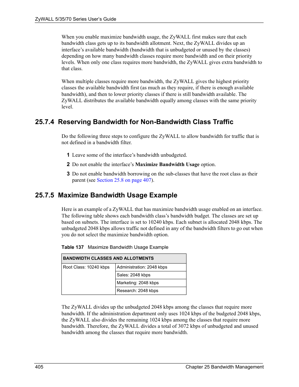 5 maximize bandwidth usage example, Table 137 maximize bandwidth usage example | ZyXEL Communications 70 Series User Manual | Page 405 / 807