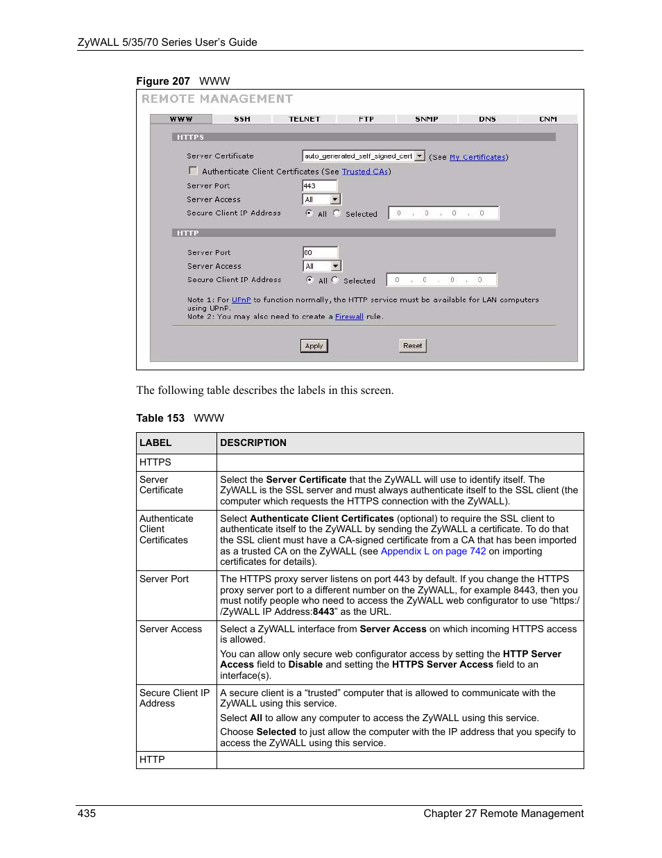 Figure 207 www, Table 153 www | ZyXEL Communications 70 Series User Manual | Page 435 / 807