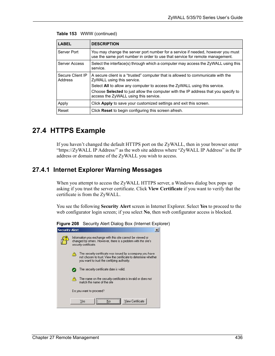 4 https example, 1 internet explorer warning messages | ZyXEL Communications 70 Series User Manual | Page 436 / 807