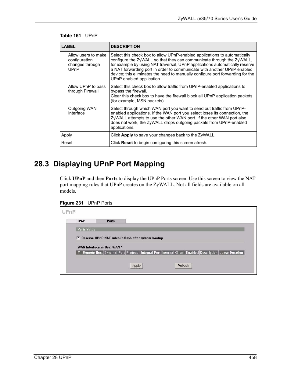 3 displaying upnp port mapping, Figure 231 upnp ports | ZyXEL Communications 70 Series User Manual | Page 458 / 807