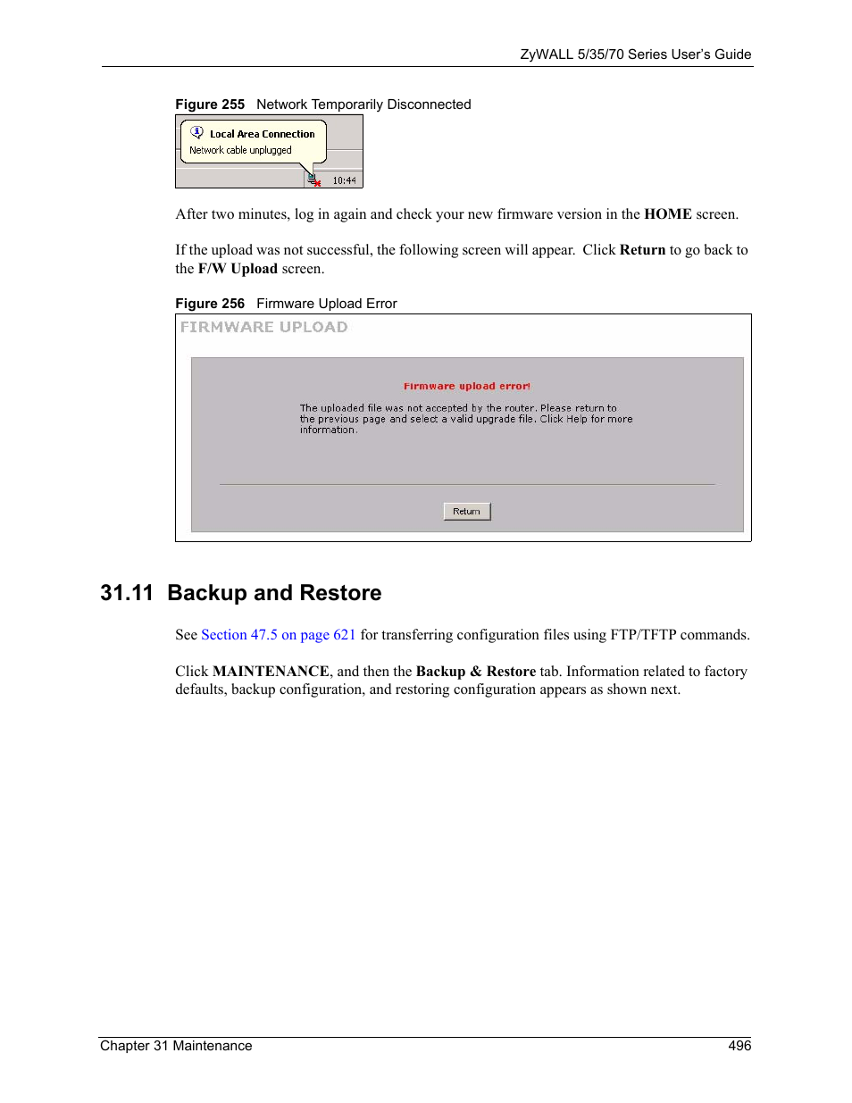 11 backup and restore | ZyXEL Communications 70 Series User Manual | Page 496 / 807