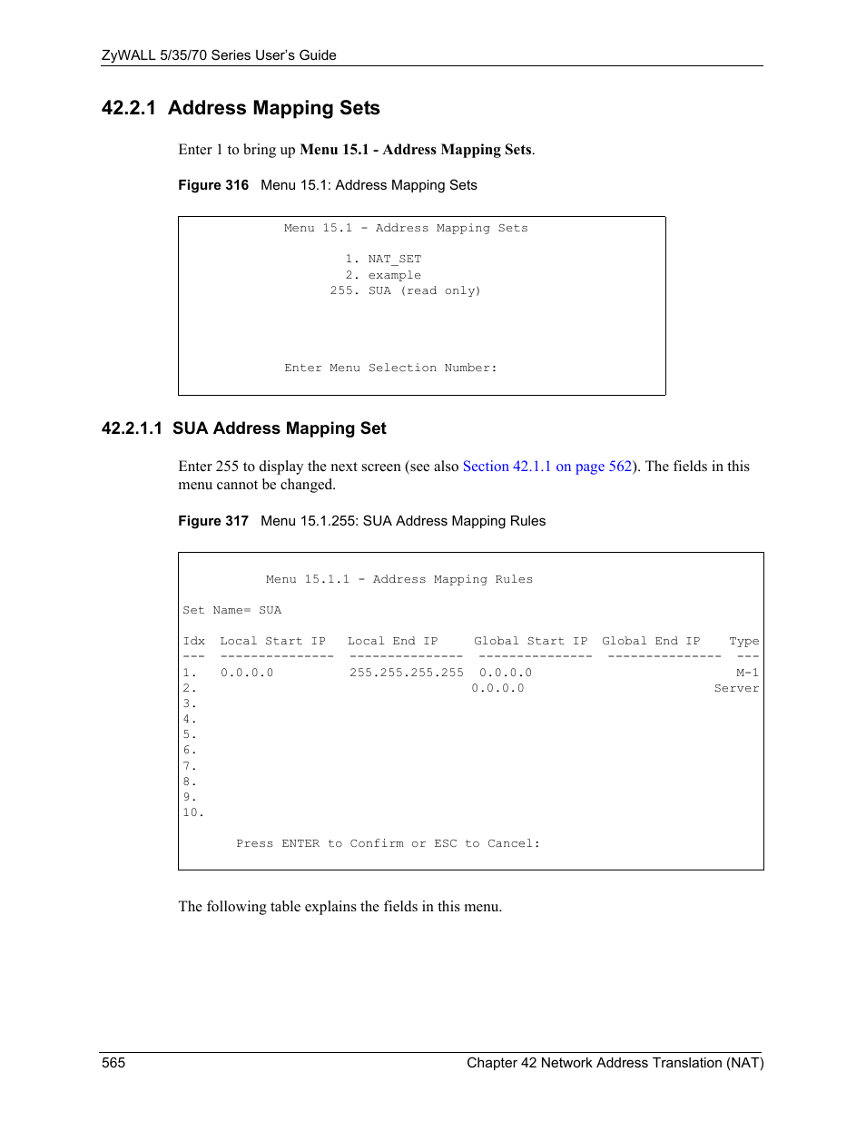 1 address mapping sets, 1 sua address mapping set, Choose | ZyXEL Communications 70 Series User Manual | Page 565 / 807