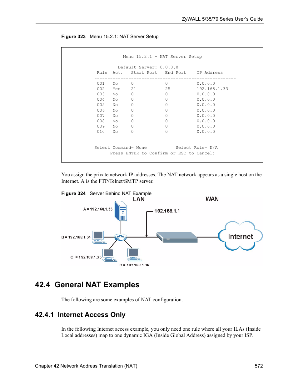 4 general nat examples, 1 internet access only | ZyXEL Communications 70 Series User Manual | Page 572 / 807