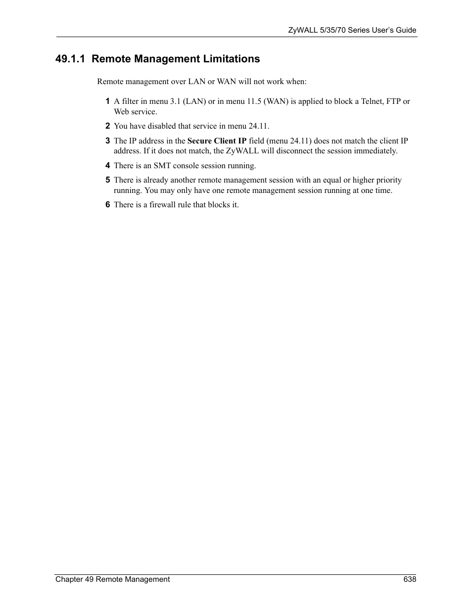 1 remote management limitations | ZyXEL Communications 70 Series User Manual | Page 638 / 807