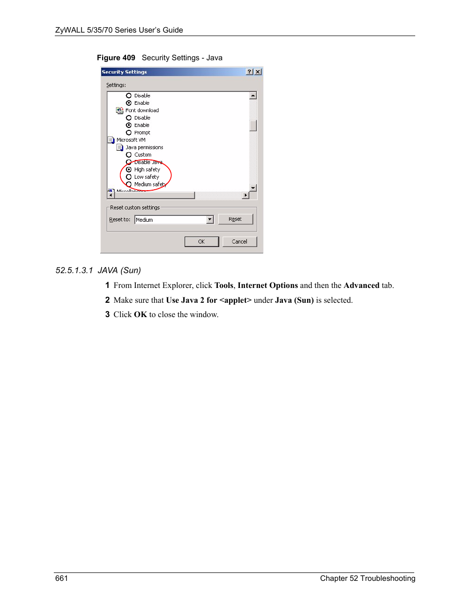 Figure 409 security settings - java | ZyXEL Communications 70 Series User Manual | Page 661 / 807