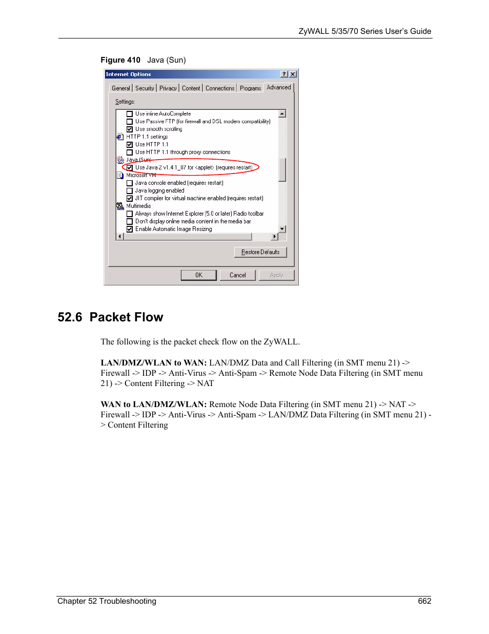 6 packet flow, Figure 410 java (sun) | ZyXEL Communications 70 Series User Manual | Page 662 / 807