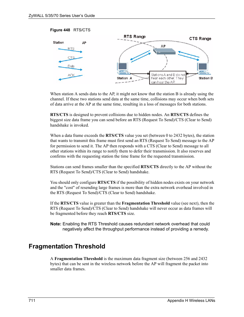 Fragmentation threshold, Figure 448 rts/cts | ZyXEL Communications 70 Series User Manual | Page 711 / 807