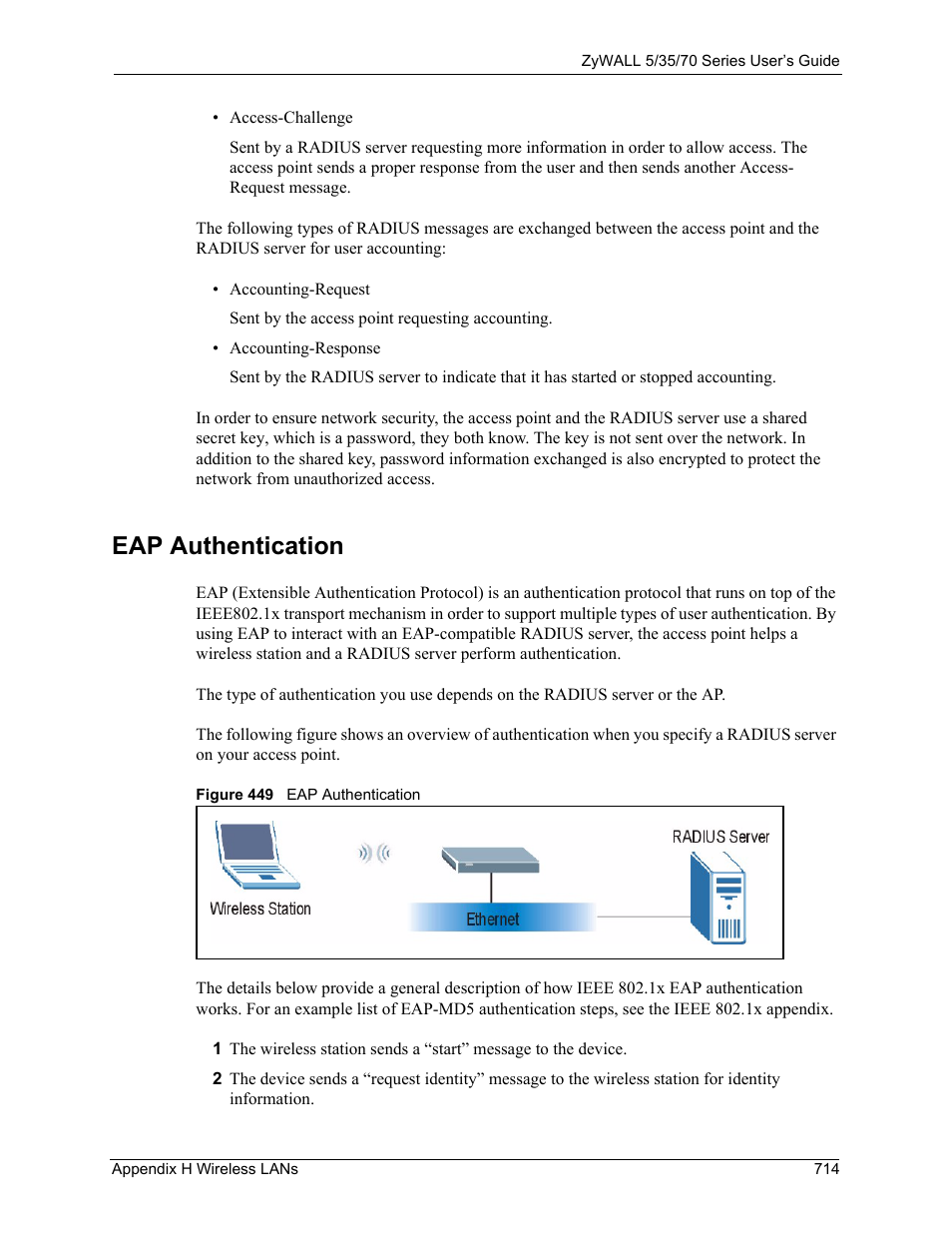 Eap authentication, Figure 449 eap authentication | ZyXEL Communications 70 Series User Manual | Page 714 / 807