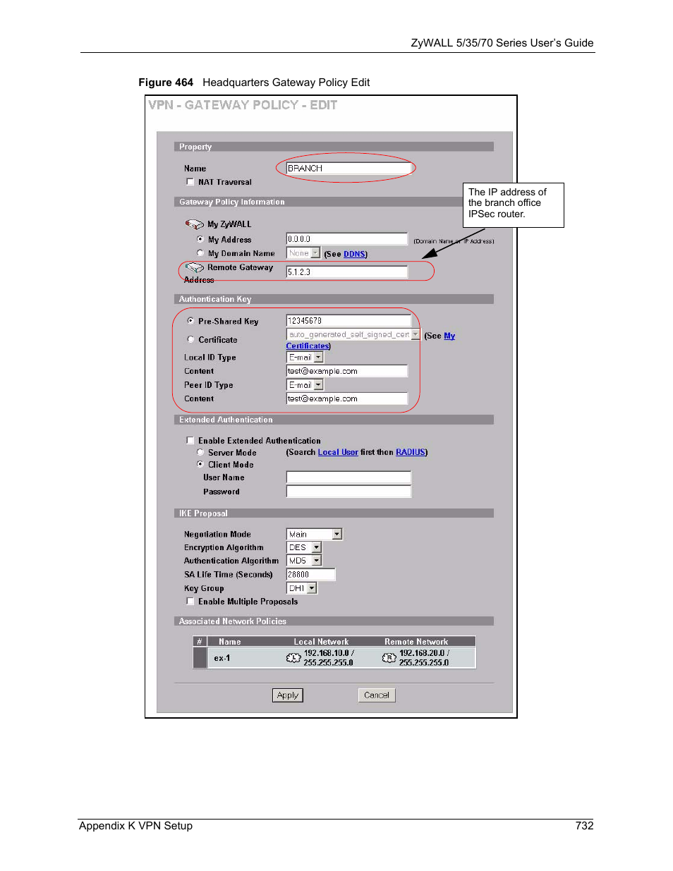 Figure 464 headquarters gateway policy edit | ZyXEL Communications 70 Series User Manual | Page 732 / 807