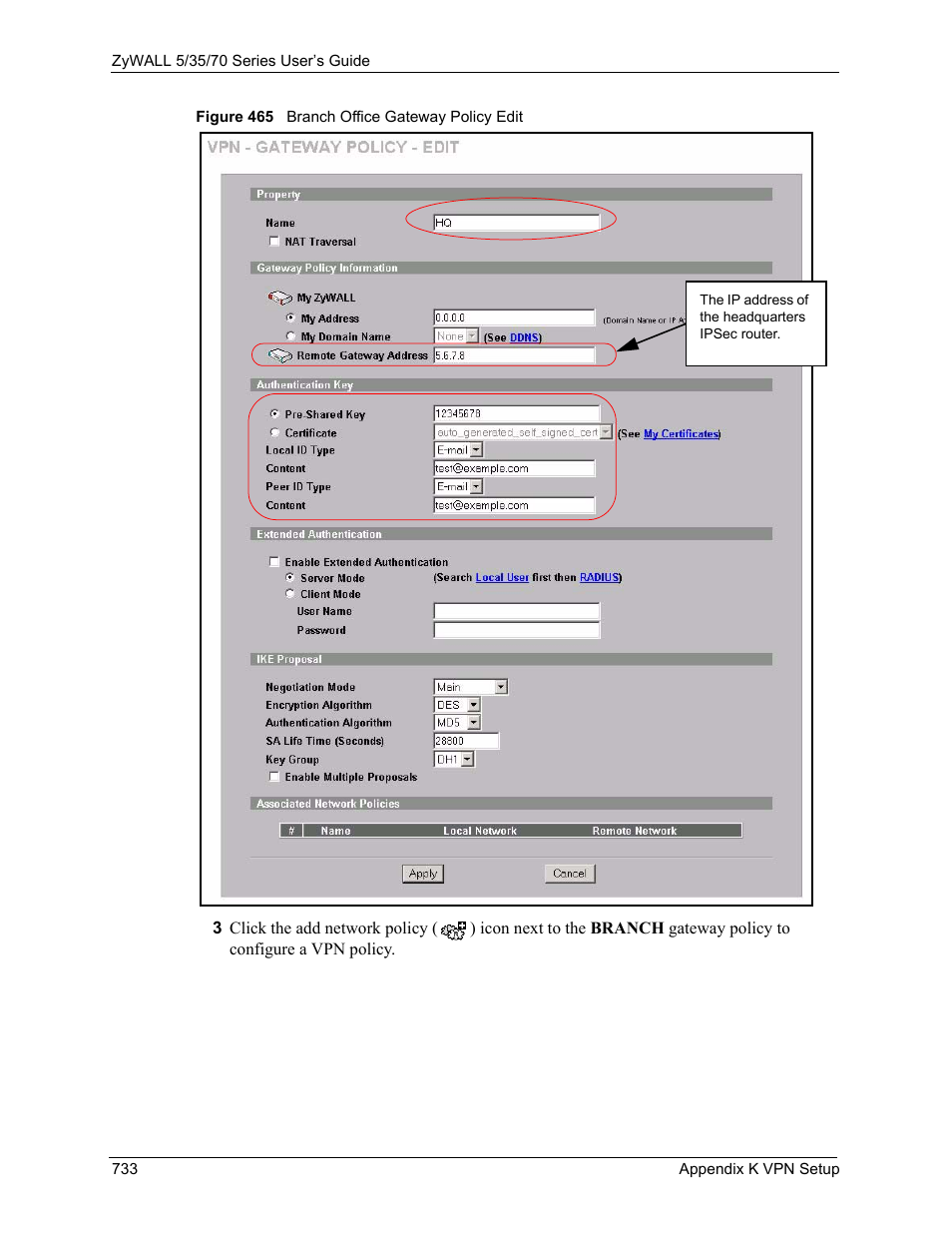 Figure 465 branch office gateway policy edit | ZyXEL Communications 70 Series User Manual | Page 733 / 807