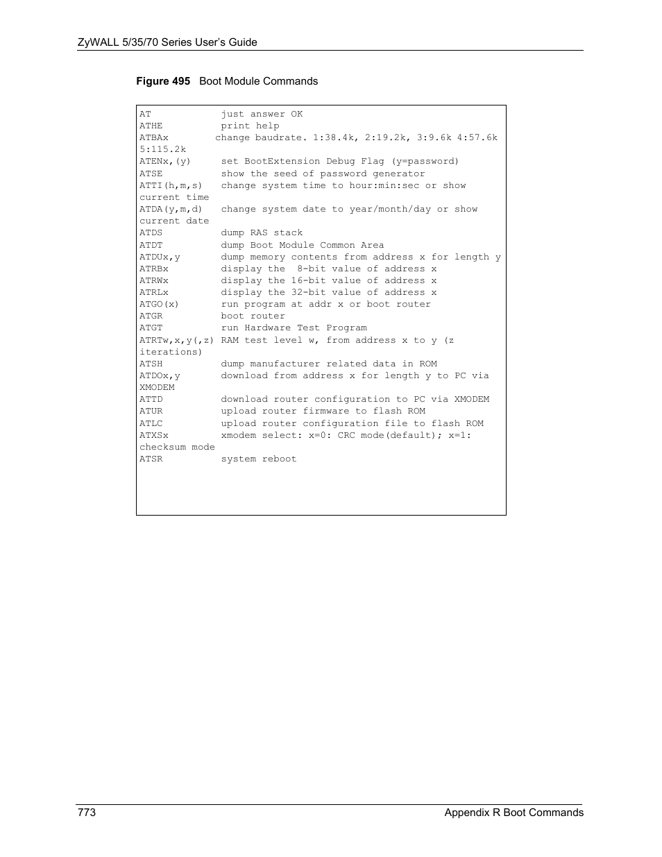 Figure 495 boot module commands | ZyXEL Communications 70 Series User Manual | Page 773 / 807