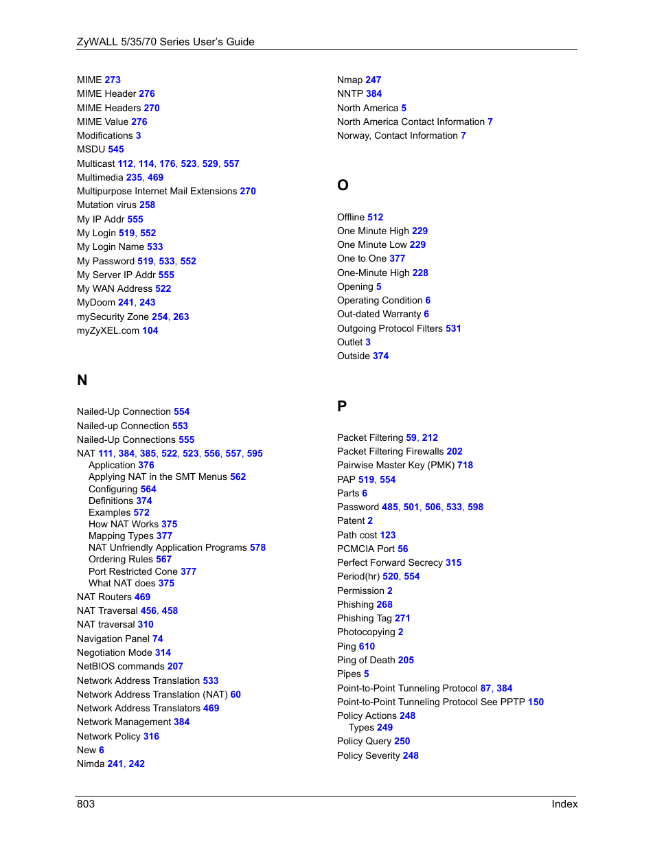 ZyXEL Communications 70 Series User Manual | Page 803 / 807