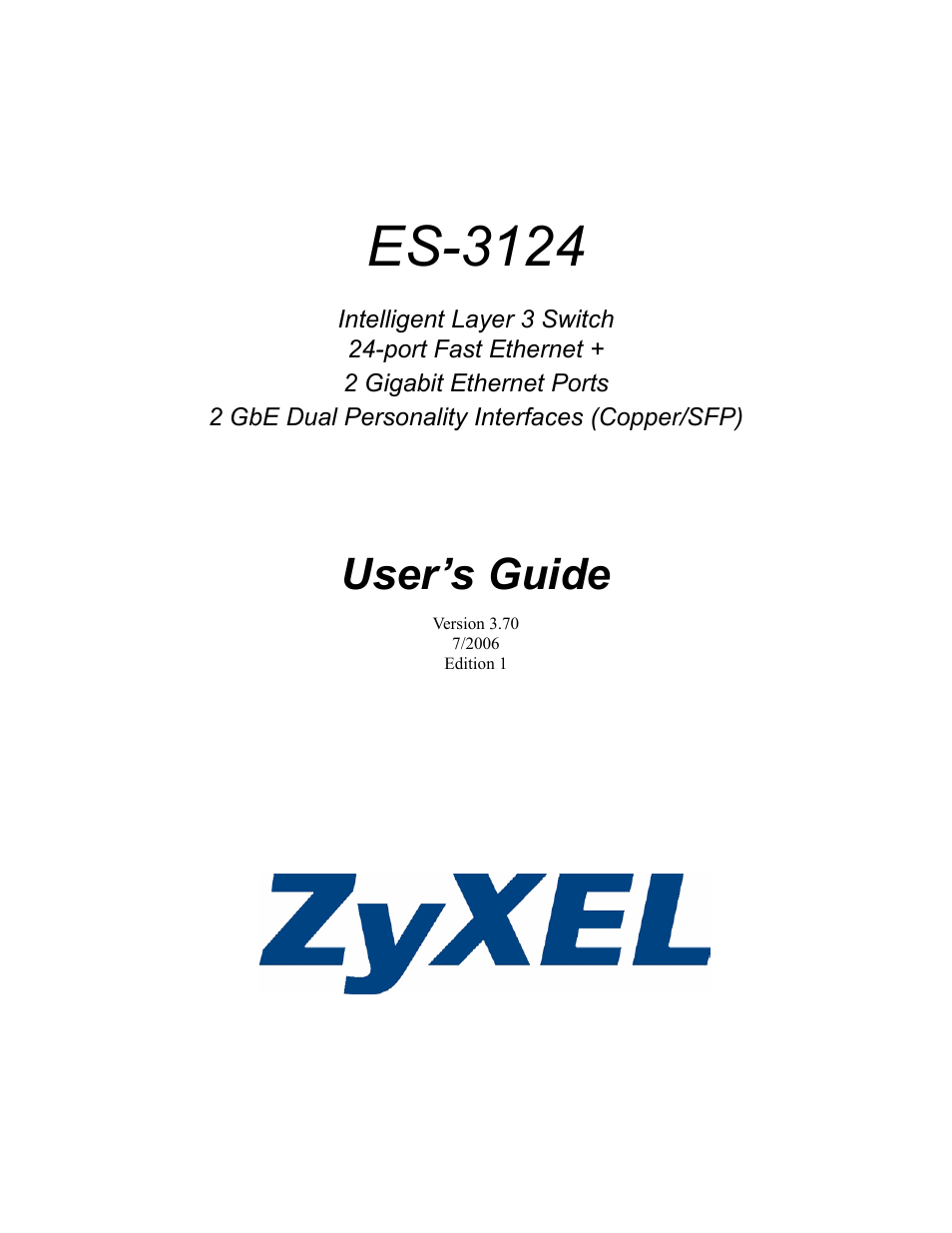 ZyXEL Communications LAYER 3 ES-3124 User Manual | 337 pages