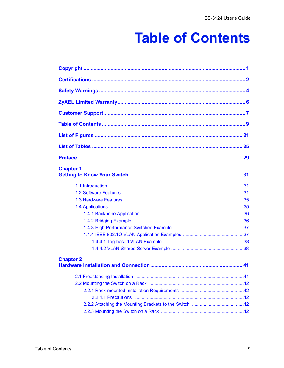 ZyXEL Communications LAYER 3 ES-3124 User Manual | Page 11 / 337