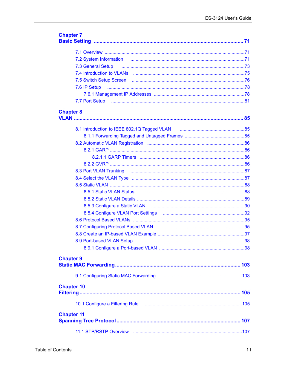 ZyXEL Communications LAYER 3 ES-3124 User Manual | Page 13 / 337