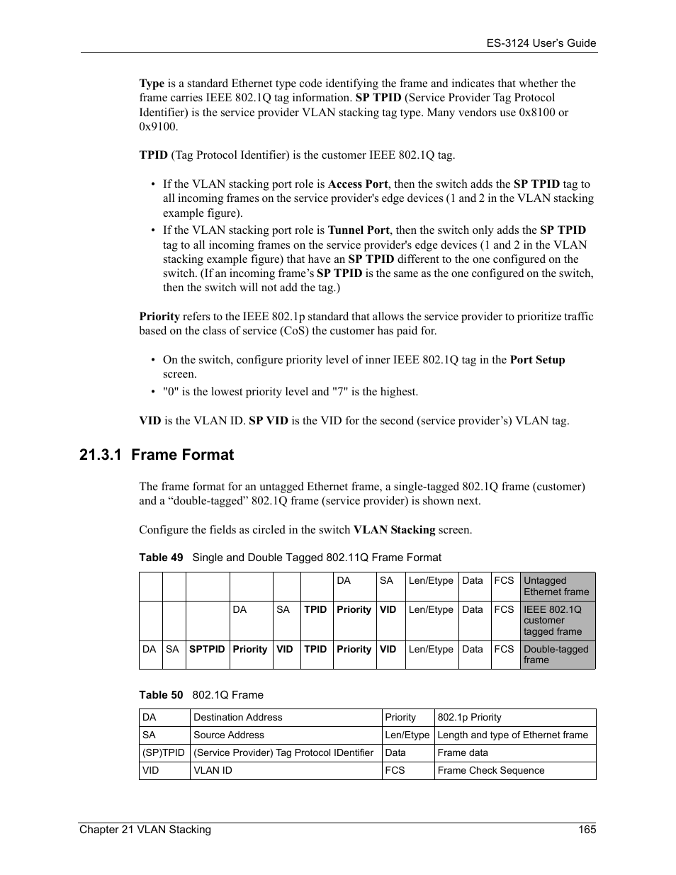 1 frame format | ZyXEL Communications LAYER 3 ES-3124 User Manual | Page 167 / 337