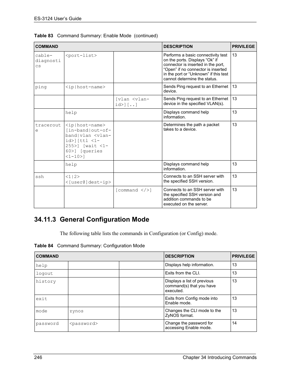 3 general configuration mode, Table 84 command summary: configuration mode | ZyXEL Communications LAYER 3 ES-3124 User Manual | Page 248 / 337